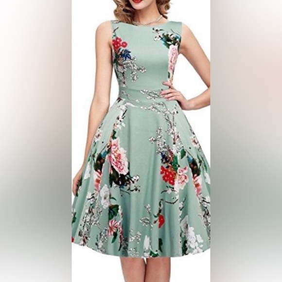 OWIN Dresses & Skirts - 💝SALE💝  Blue Floral Bird Print Dress by OWIN Size XL summer 50’s theme retro